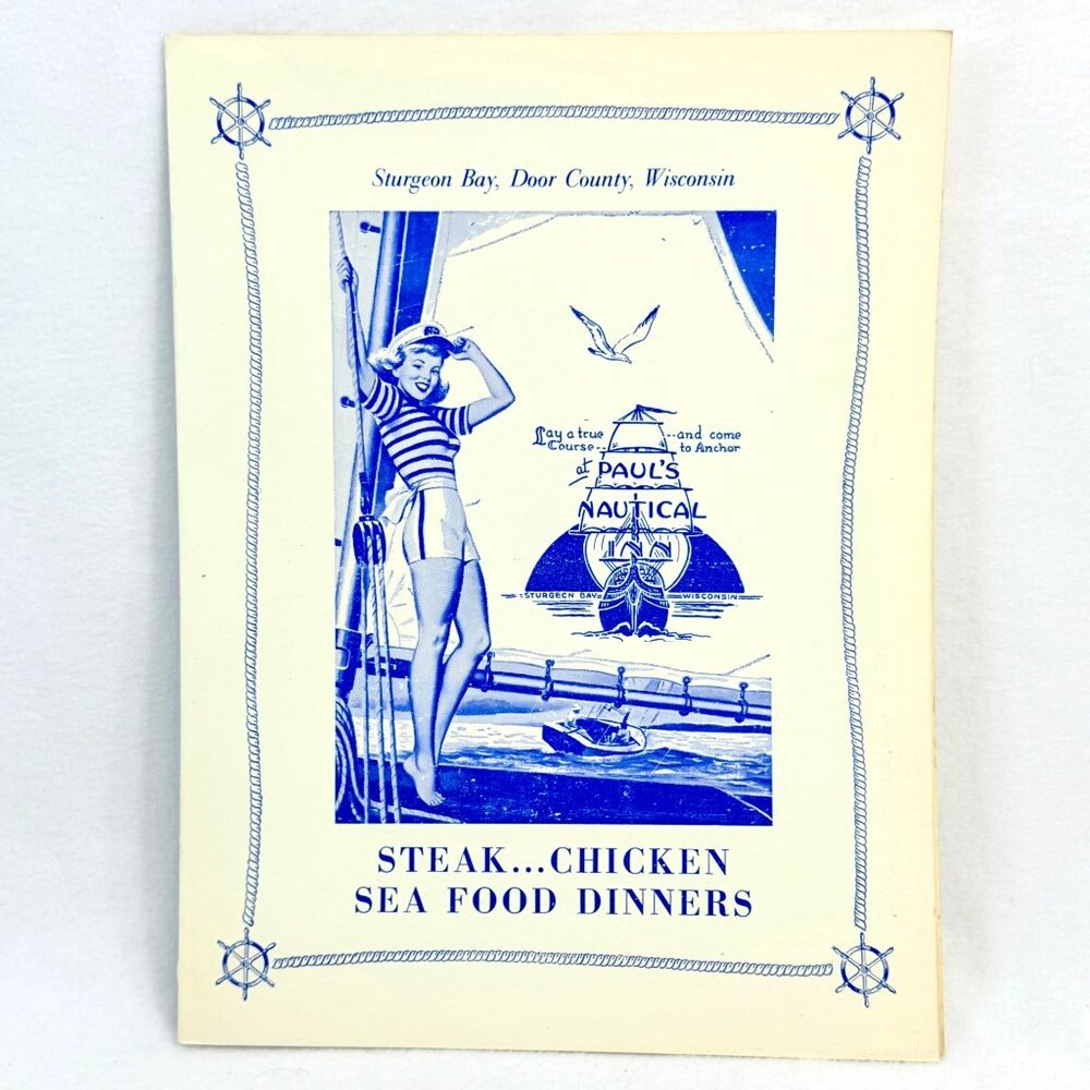 Rare Vintage 1950s/60s Pauls Nautical Inn Restaurant Menu Door County, WI